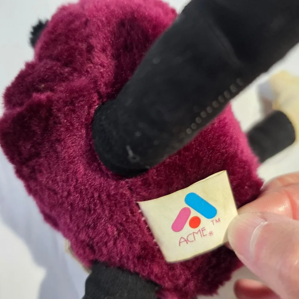 Vintage 1988 California Raisins Acme Plush Purple Fuzzy Tuxedo Mascot Toy 9in